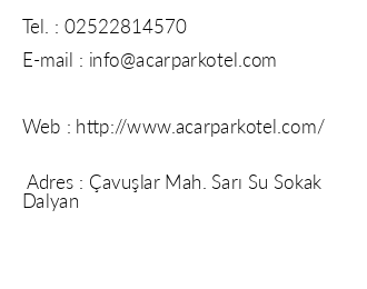 Acar Park Otel iletiim bilgileri